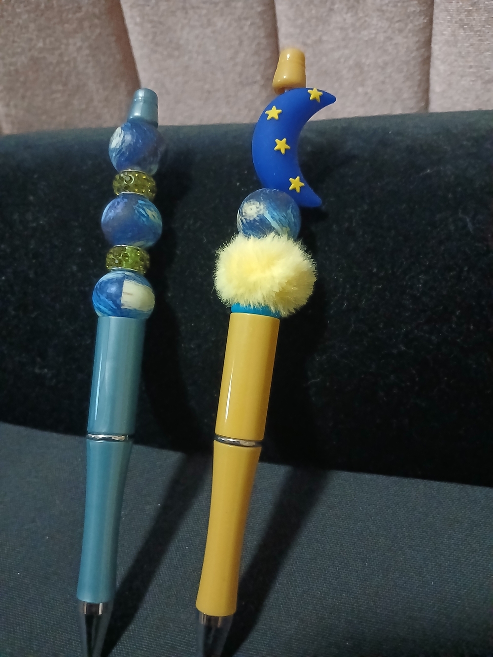 Kids Moon & Pom-Pom Yellow Ballpoint Pen - Cute Blue Accents